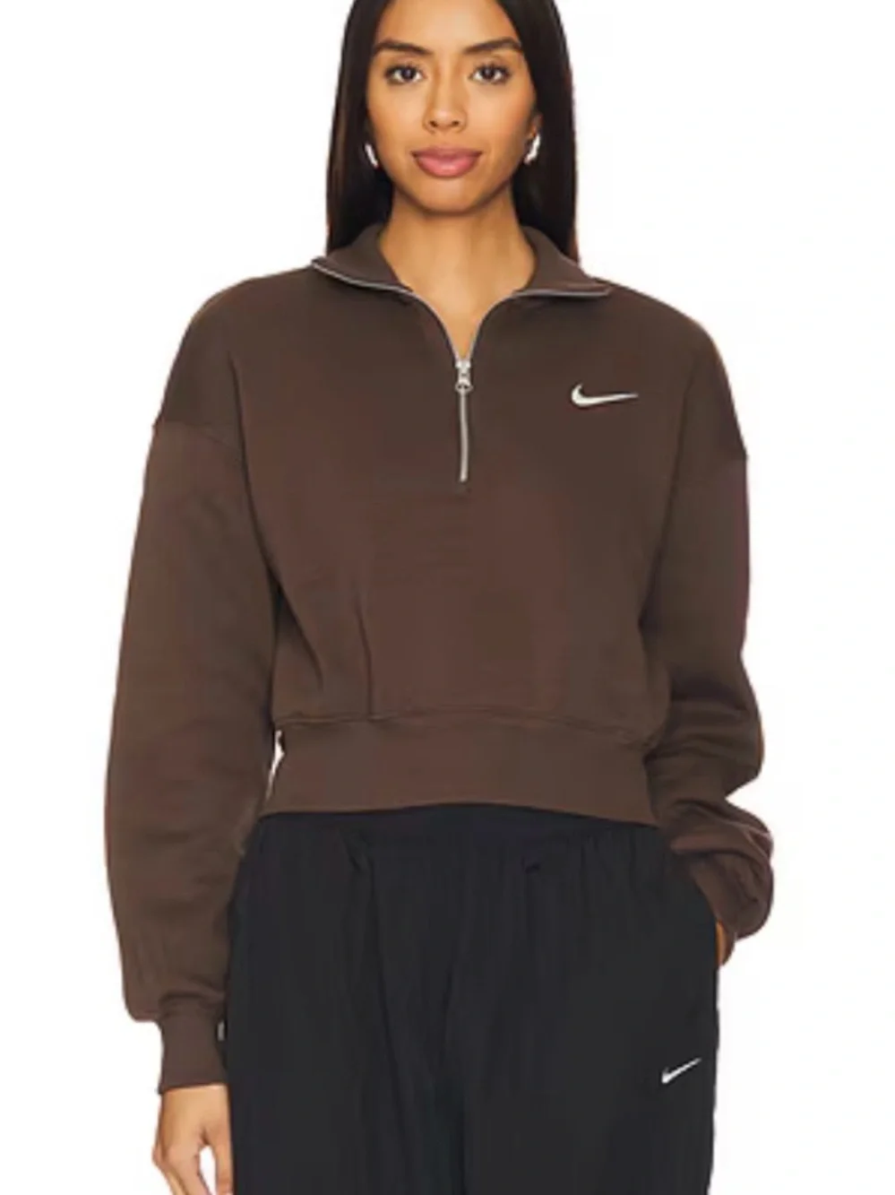 Nike Women's Chocolate Brown Quarter-Zip Cropped Plus Sweatshirt
